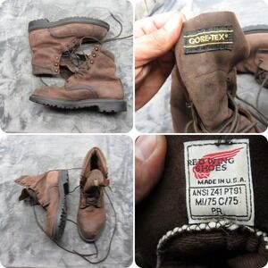 Red Wing Gore Tex Work Boots Mens 9.5? Brown Leather Steel Toe Lace VTG USA READ